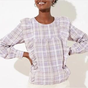 ❄️ Loft | Plaid Ruffle Cropped Blouse XL Lavender